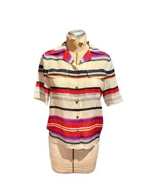 Derek Lam Silk and Wool Multicolor Striped Button-Up Shirt